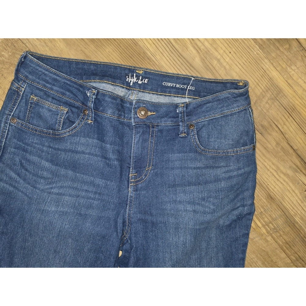 Style & Co Jeans Womens 10P Curvy Fit Bootcut Marine Wash Blue Denim J47 - Picture 2 of 4